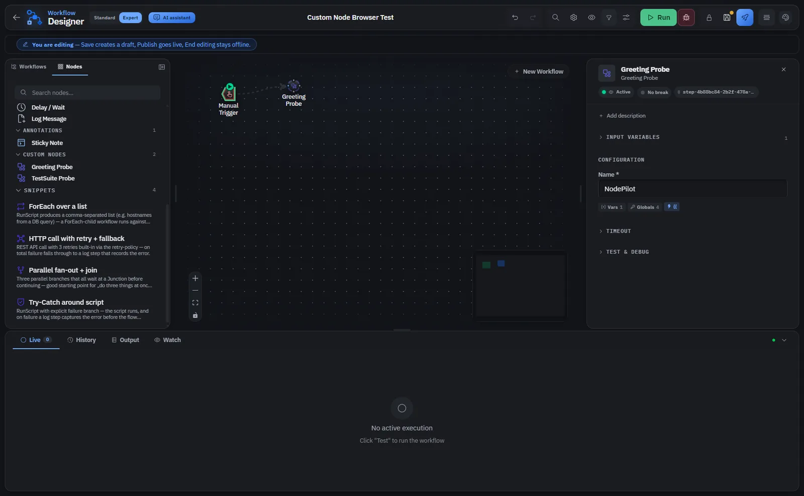 Zwei verbundene Schritte im NodePilot-Designer
